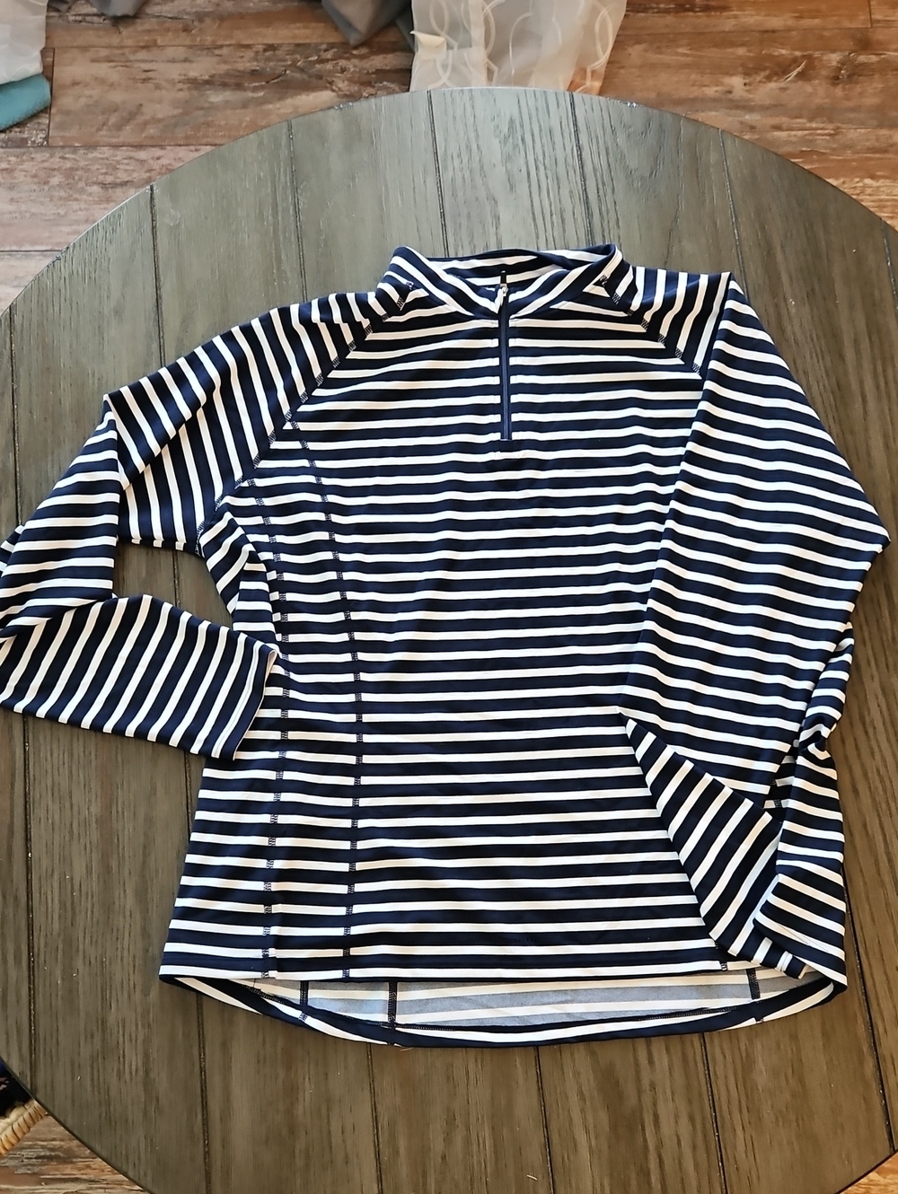 Coolibar Navy and White Striped Long-Sleeve Swim Coverup